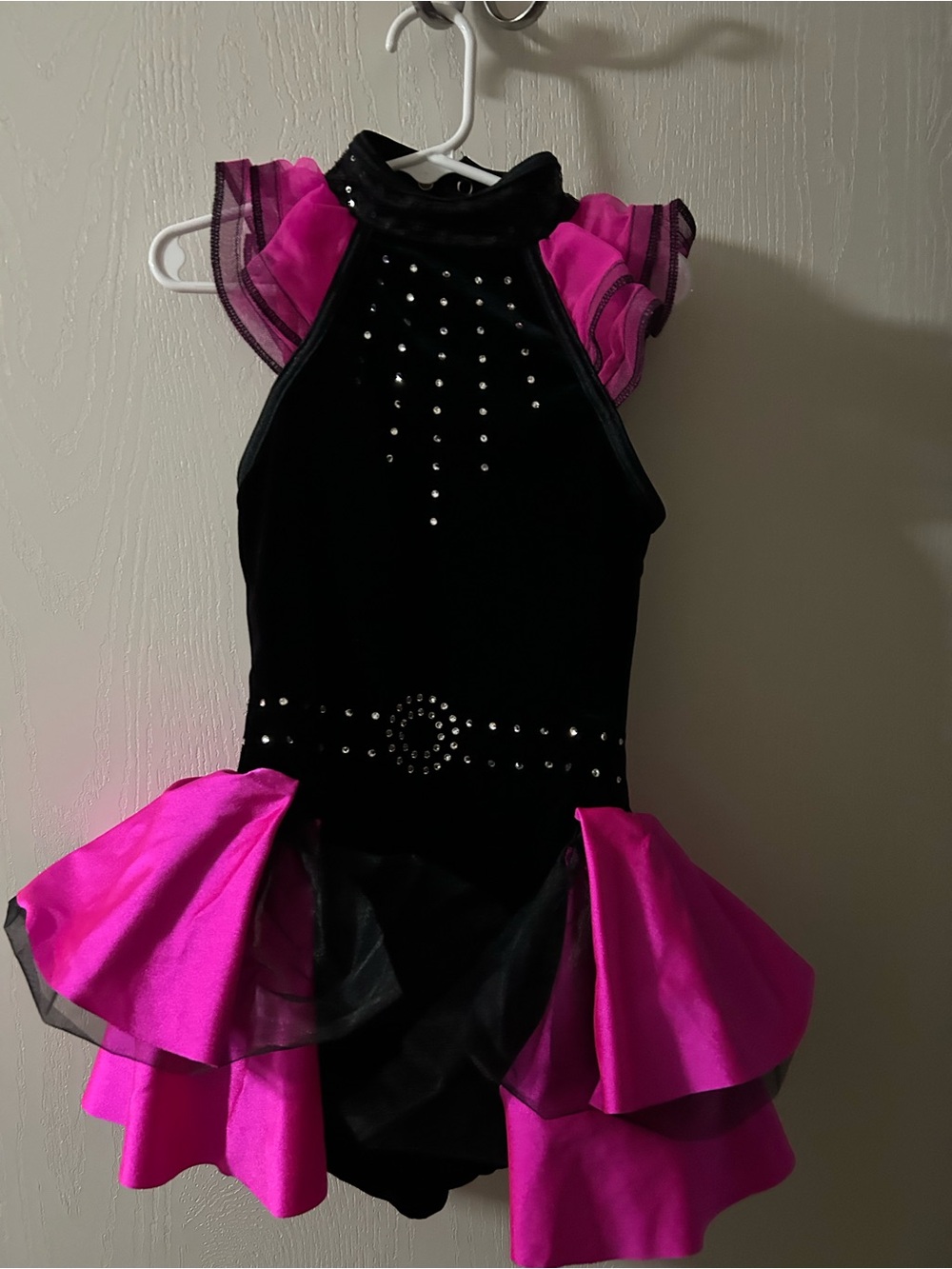 Weissman Black and Hot Pink Dance Dress with Sequin Trim